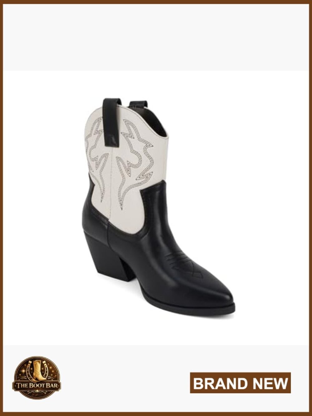 Pointed Toe Ankle Booties with Low Block Heel, Western Stitch Design - Picture 4 of 6